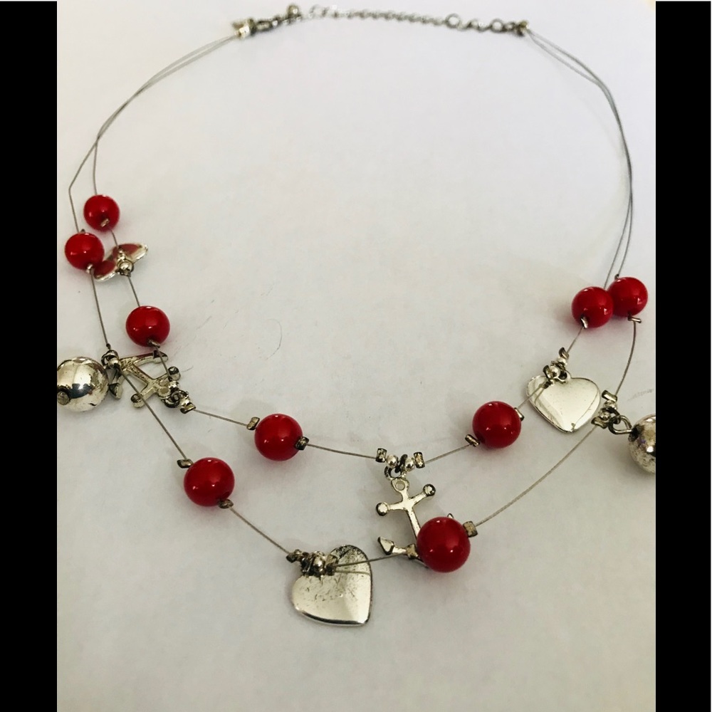Red multi-strand necklace